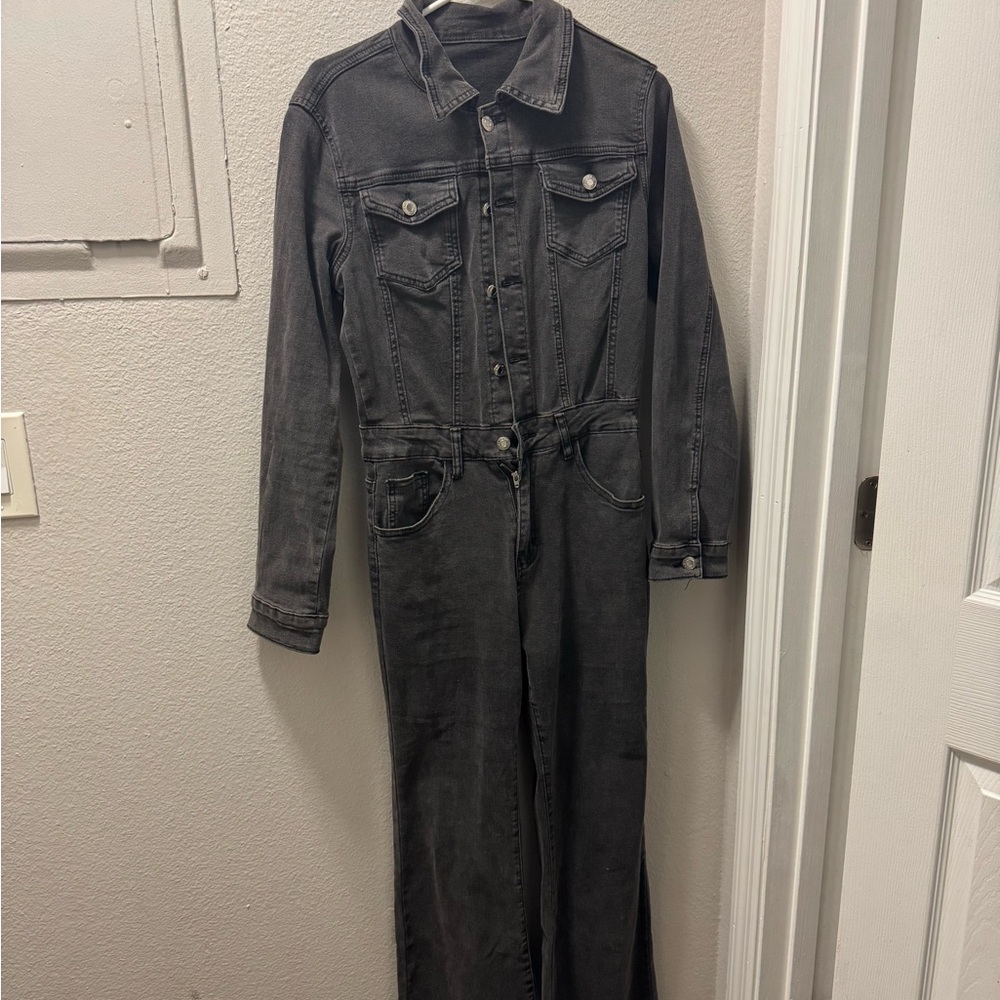 SHEIN Black Denim Jumpsuit